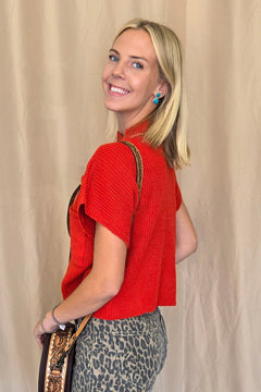 Devils Tower Ribbed Sweater Top - Red, Cream, Taupe, and Black - Cowhide and Conchos
