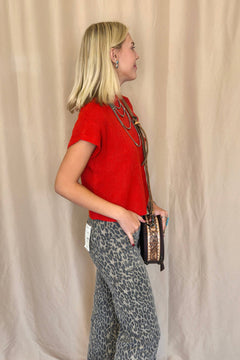 Devils Tower Ribbed Sweater Top - Red, Cream, Taupe, and Black - Cowhide and Conchos