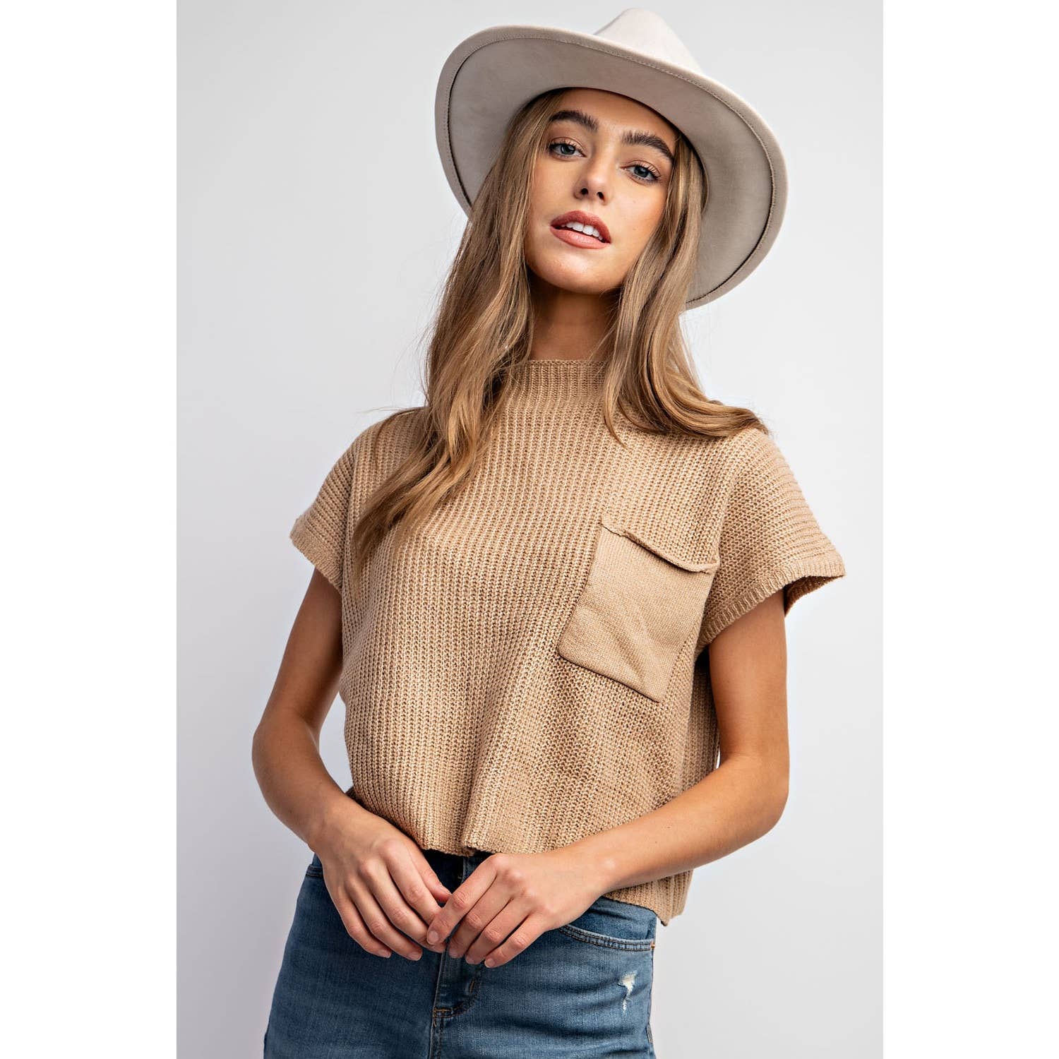 Devils Tower Ribbed Sweater Top - Red, Cream, Taupe, and Black - Cowhide and Conchos