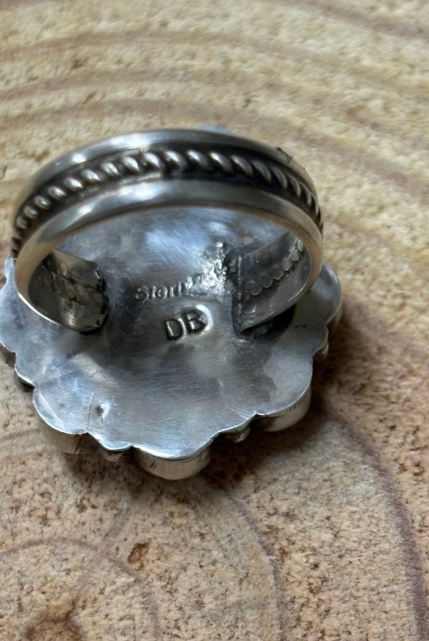 Devin Brown Navajo Handmade Sterling Silver Coral/Turquoise Adjustable Ring - Size 7.5 - 9 - Cowhide and Conchos
