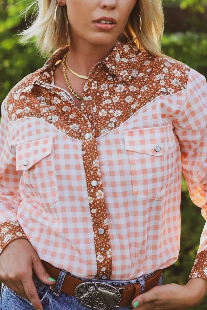 Ditzy Daisy Long Sleeve Pearl Snap Shirt - Cowhide and Conchos