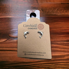 Dolphin post earring - Sterling silver - Cowhide and Conchos