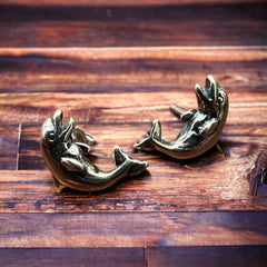 Dolphin post earring - Sterling silver - Cowhide and Conchos