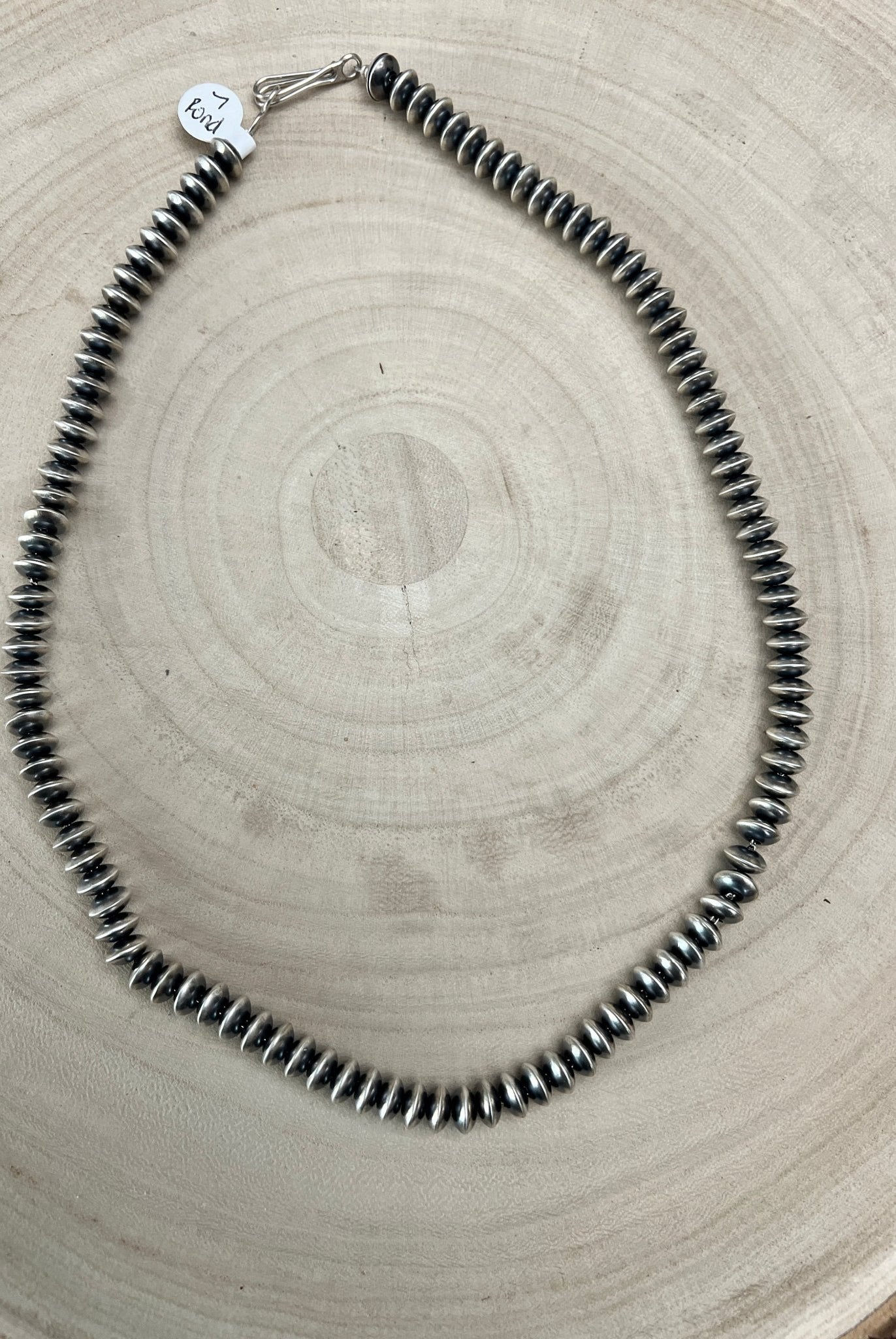 Dorinda Mariano Navajo Sterling Silver Handcrafted Navajo Pearl Necklace — 20" (5mm×8mm Graduated Beads, D. Mariano Hallmarked, Heirloom) - Cowhide and Conchos
