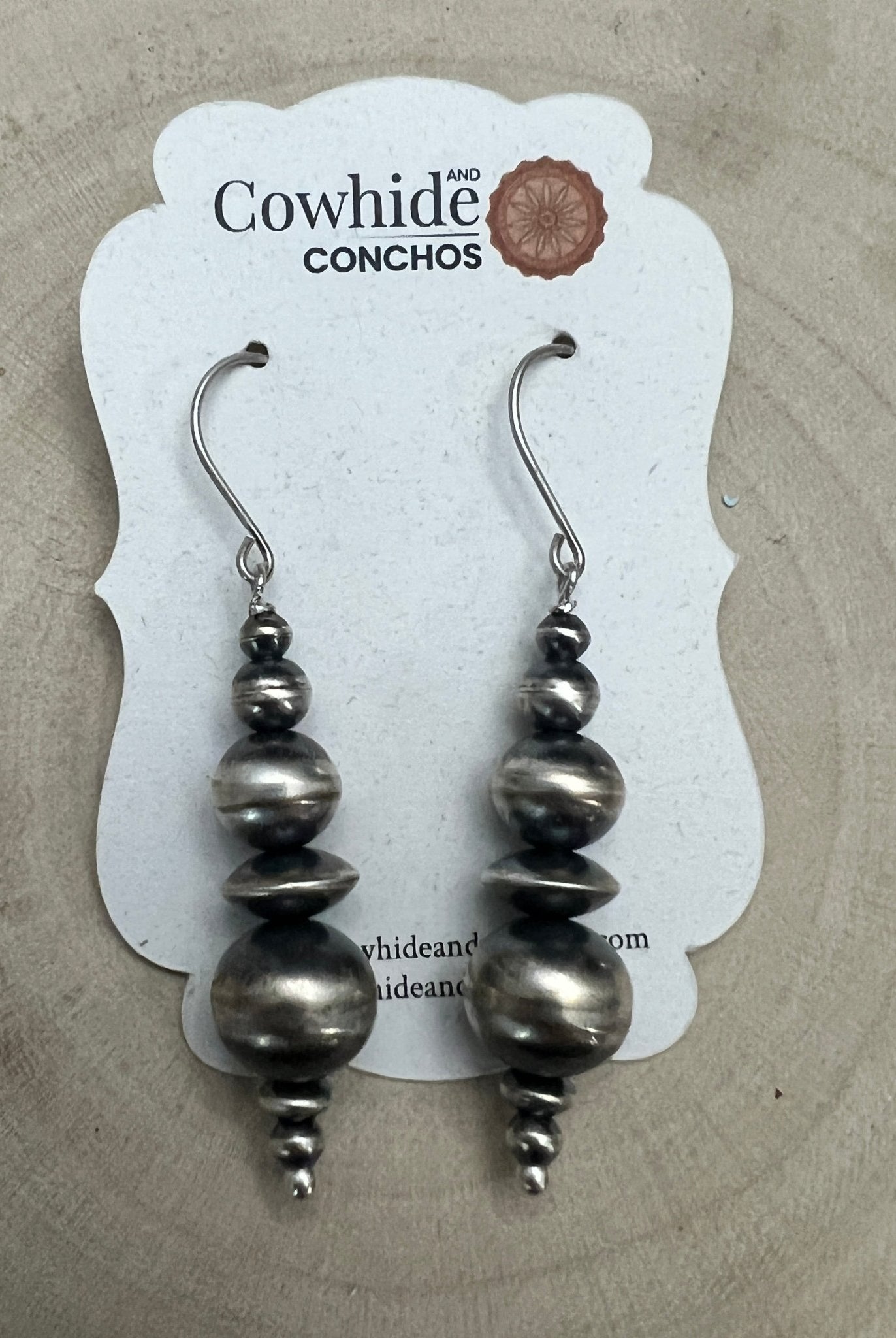 Dorinda Mariano Sterling Silver Navajo Pearl Earrings — 2 3/8 inch (Handcrafted by Navajo Artist) - Cowhide and Conchos