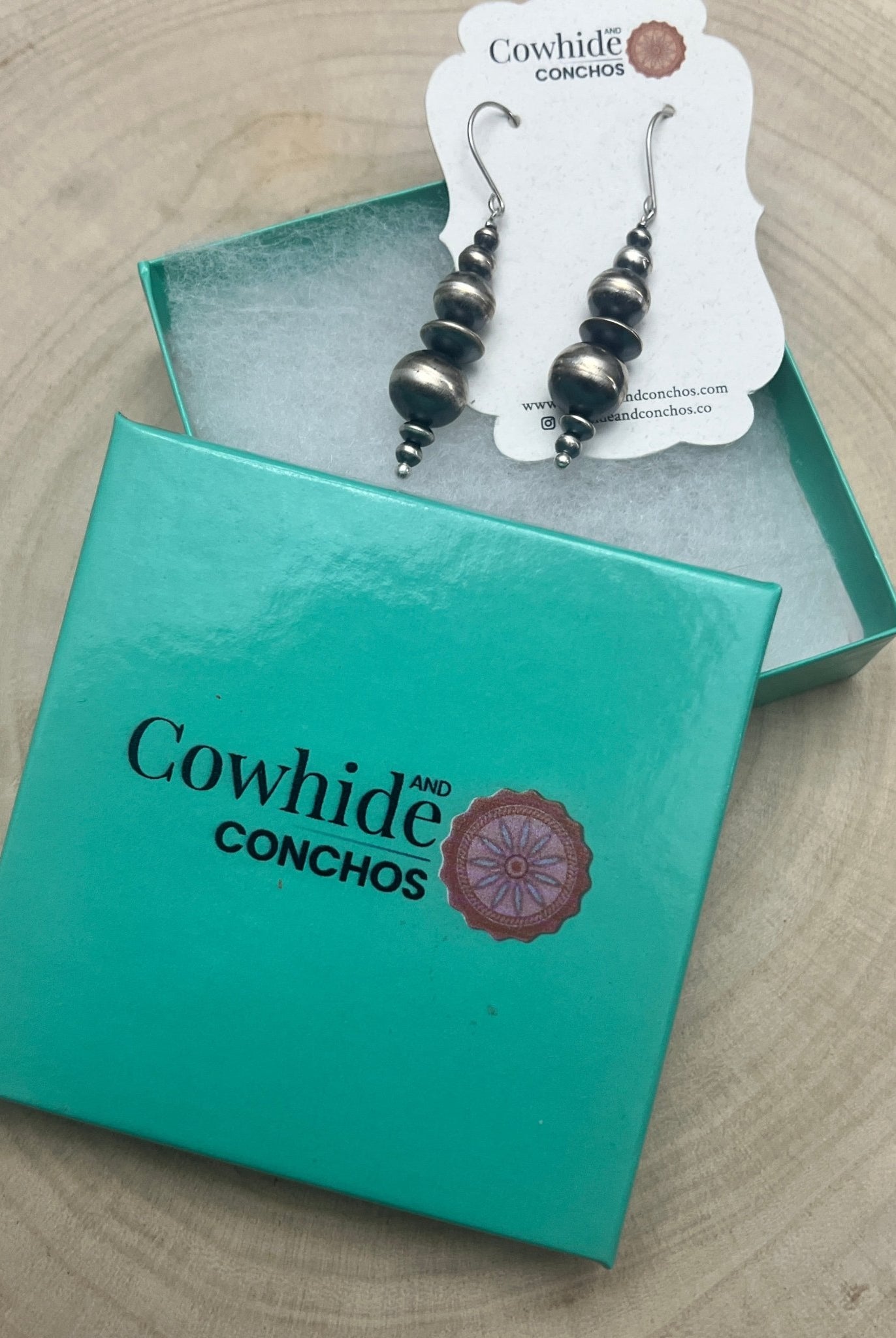 Dorinda Mariano Sterling Silver Navajo Pearl Earrings — 2 3/8 inch (Handcrafted by Navajo Artist) - Cowhide and Conchos