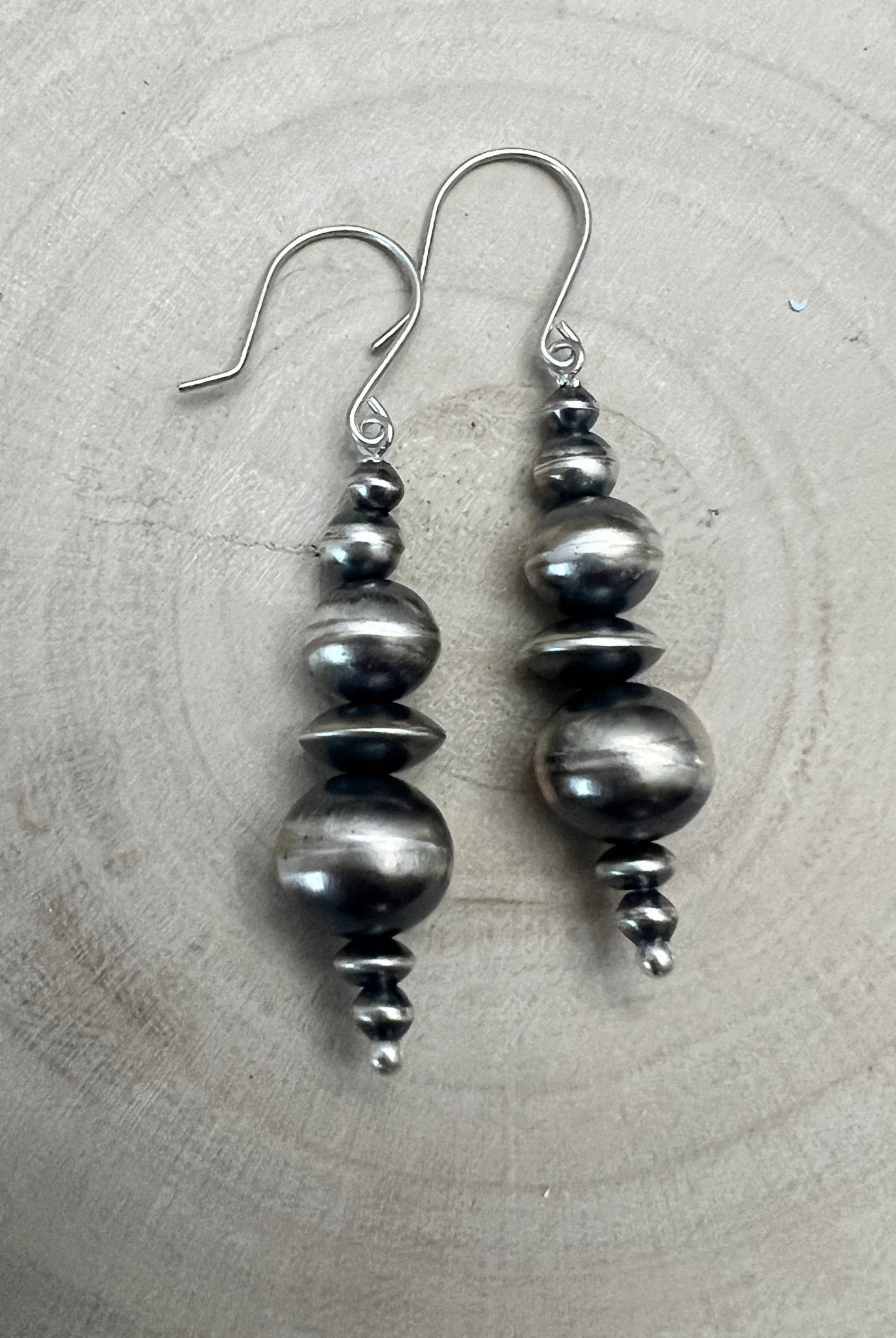 Dorinda Mariano Sterling Silver Navajo Pearl Earrings — 2 3/8 inch (Handcrafted by Navajo Artist) - Cowhide and Conchos