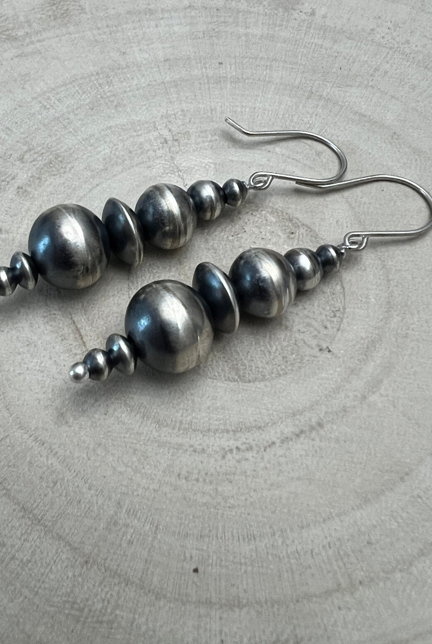 Dorinda Mariano Sterling Silver Navajo Pearl Earrings — 2 3/8 inch (Handcrafted by Navajo Artist) - Cowhide and Conchos