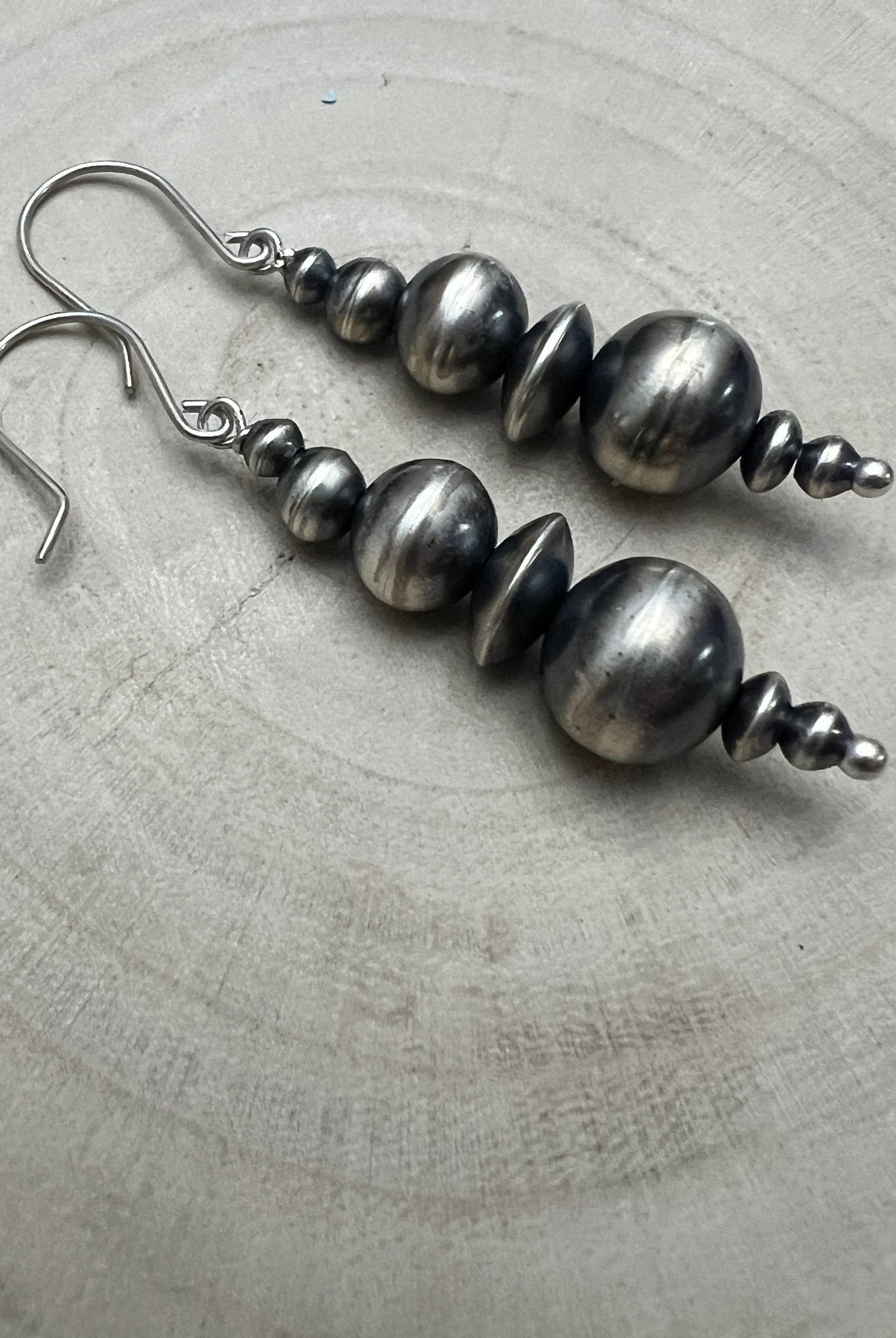 Dorinda Mariano Sterling Silver Navajo Pearl Earrings — 2 3/8 inch (Handcrafted by Navajo Artist) - Cowhide and Conchos