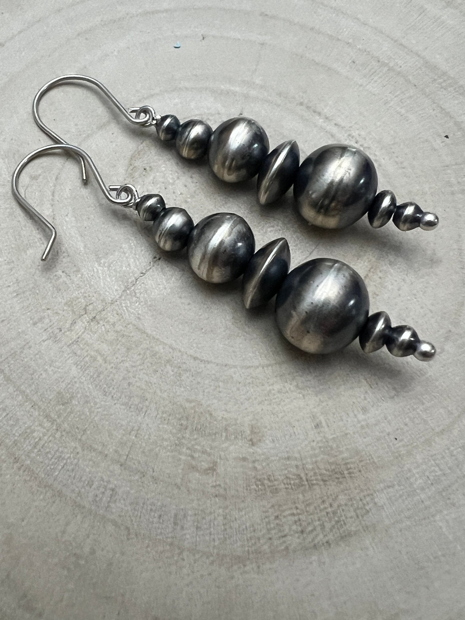 Dorinda Mariano Sterling Silver Navajo Pearl Earrings — 2 3/8 inch (Handcrafted by Navajo Artist) - Cowhide and Conchos