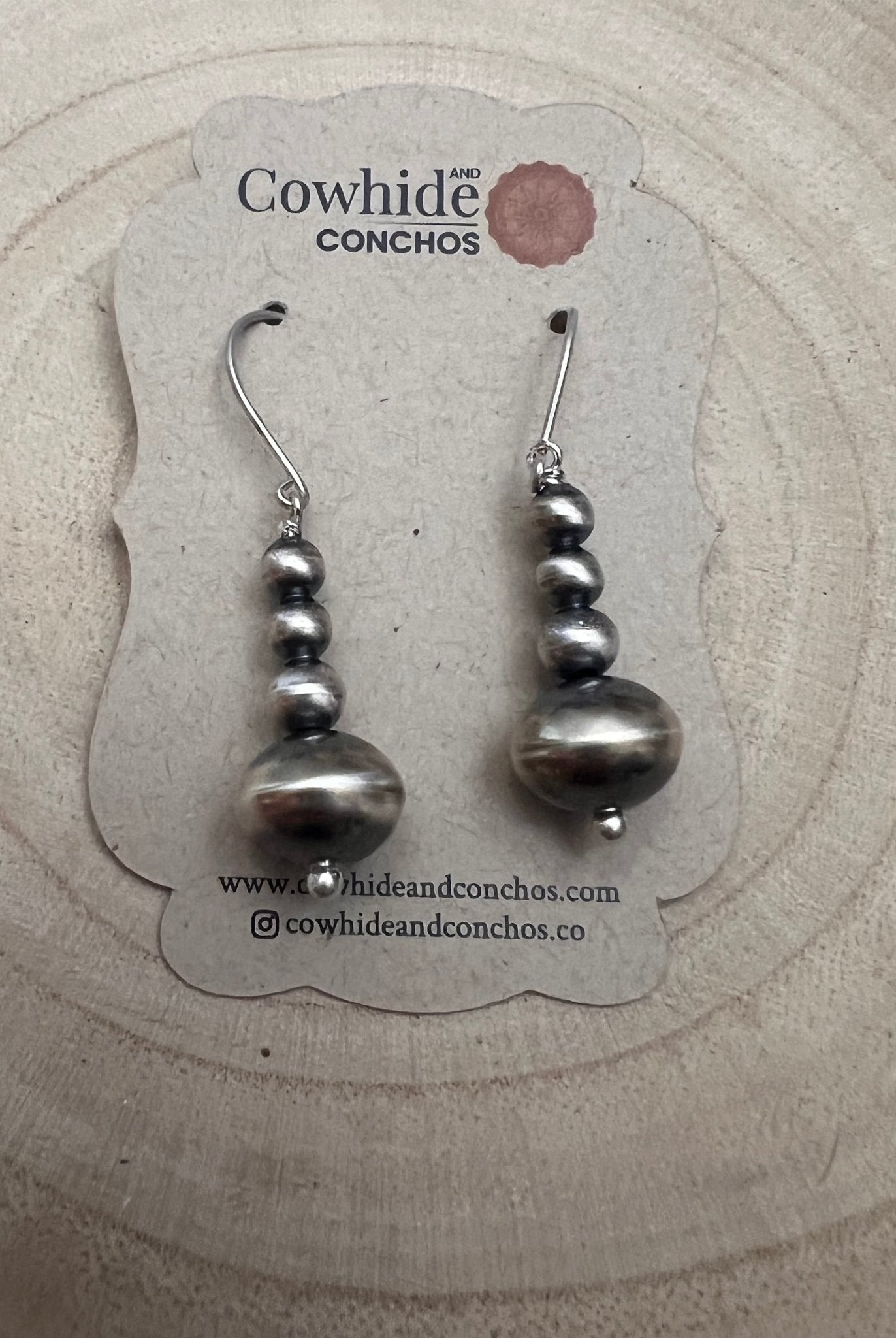 Dorinda Mariano Sterling Silver Navajo Pearl Earrings - Cowhide and Conchos