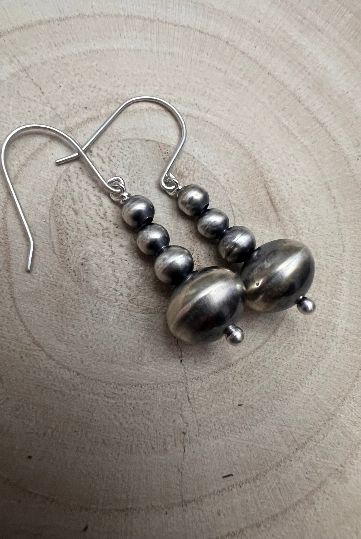 Dorinda Mariano Sterling Silver Navajo Pearl Earrings - Cowhide and Conchos