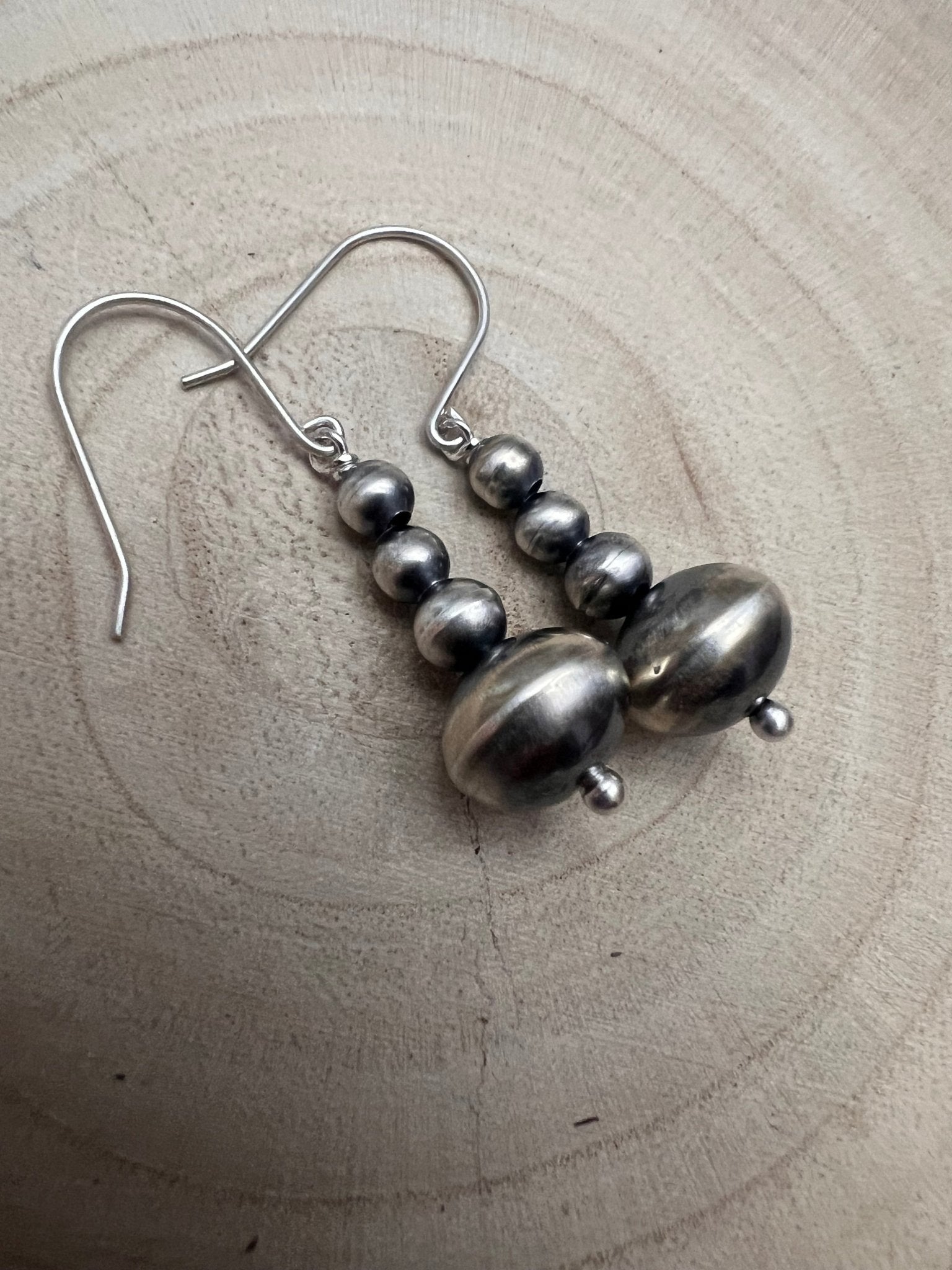Dorinda Mariano Sterling Silver Navajo Pearl Earrings - Cowhide and Conchos