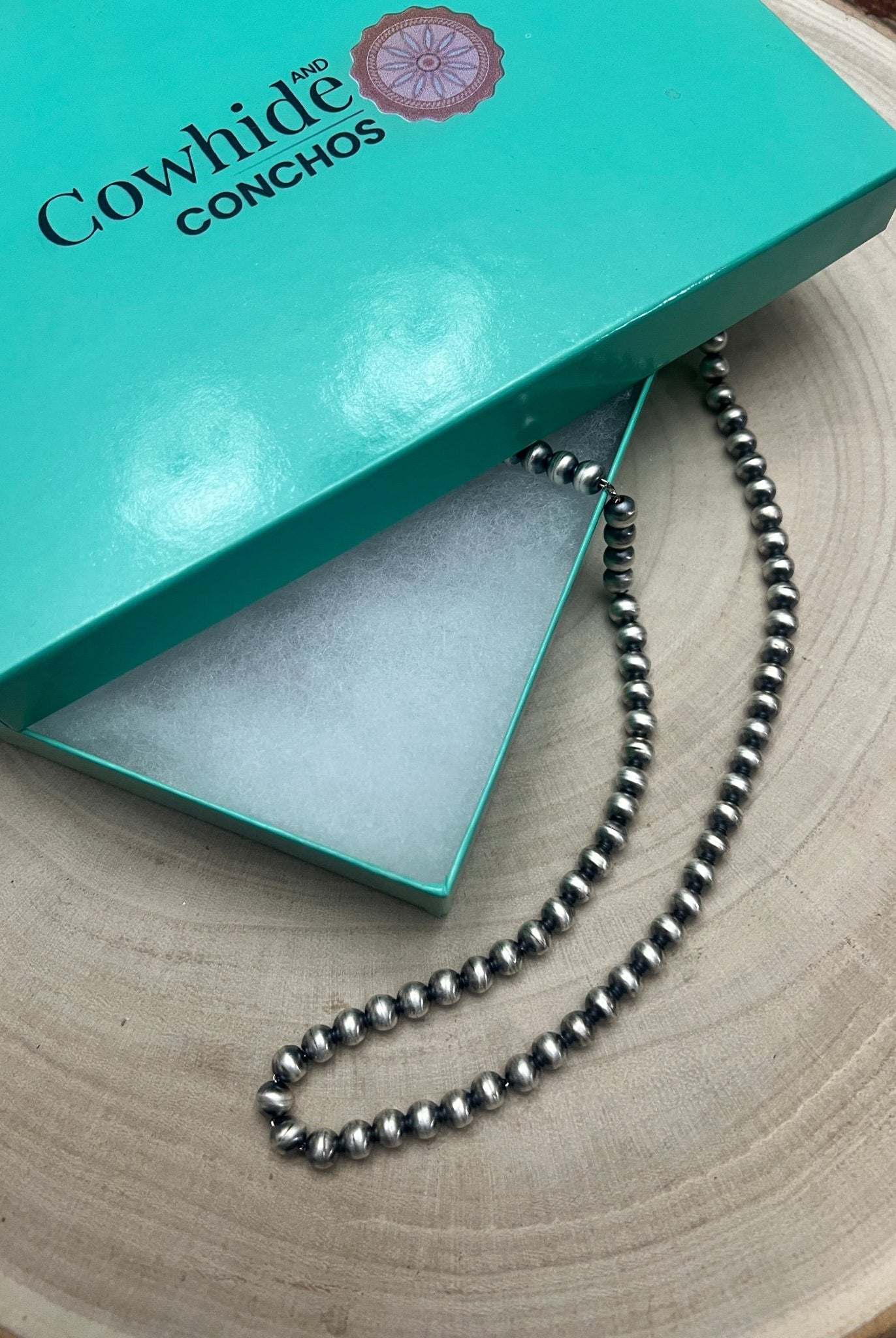 Dorinda Mariano Sterling Silver Navajo Pearl Necklace — 22 inch (Handcrafted, Maker's Stamped) - Cowhide and Conchos
