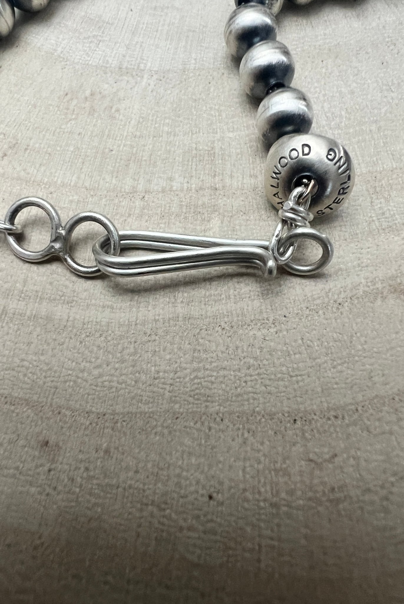 Dorinda Mariano Sterling Silver Navajo Pearl Necklace — 22 inch (Handcrafted, Maker's Stamped) - Cowhide and Conchos