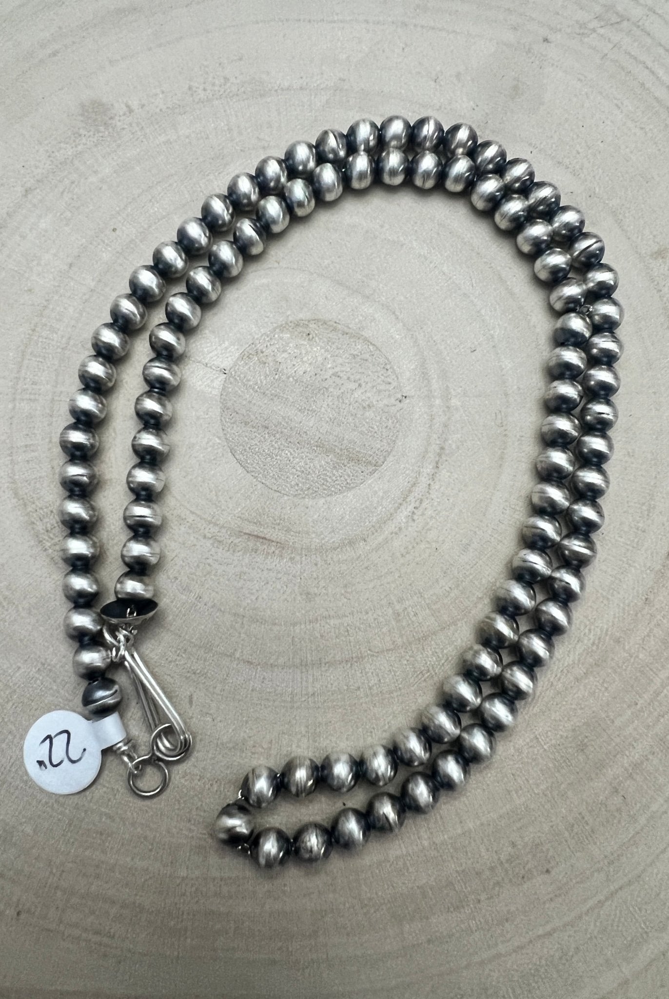 Dorinda Mariano Sterling Silver Navajo Pearl Necklace — 22 inch (Handcrafted, Maker's Stamped) - Cowhide and Conchos
