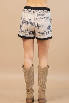 Dylan Western Print Block Knit Shorts - Cowhide and Conchos