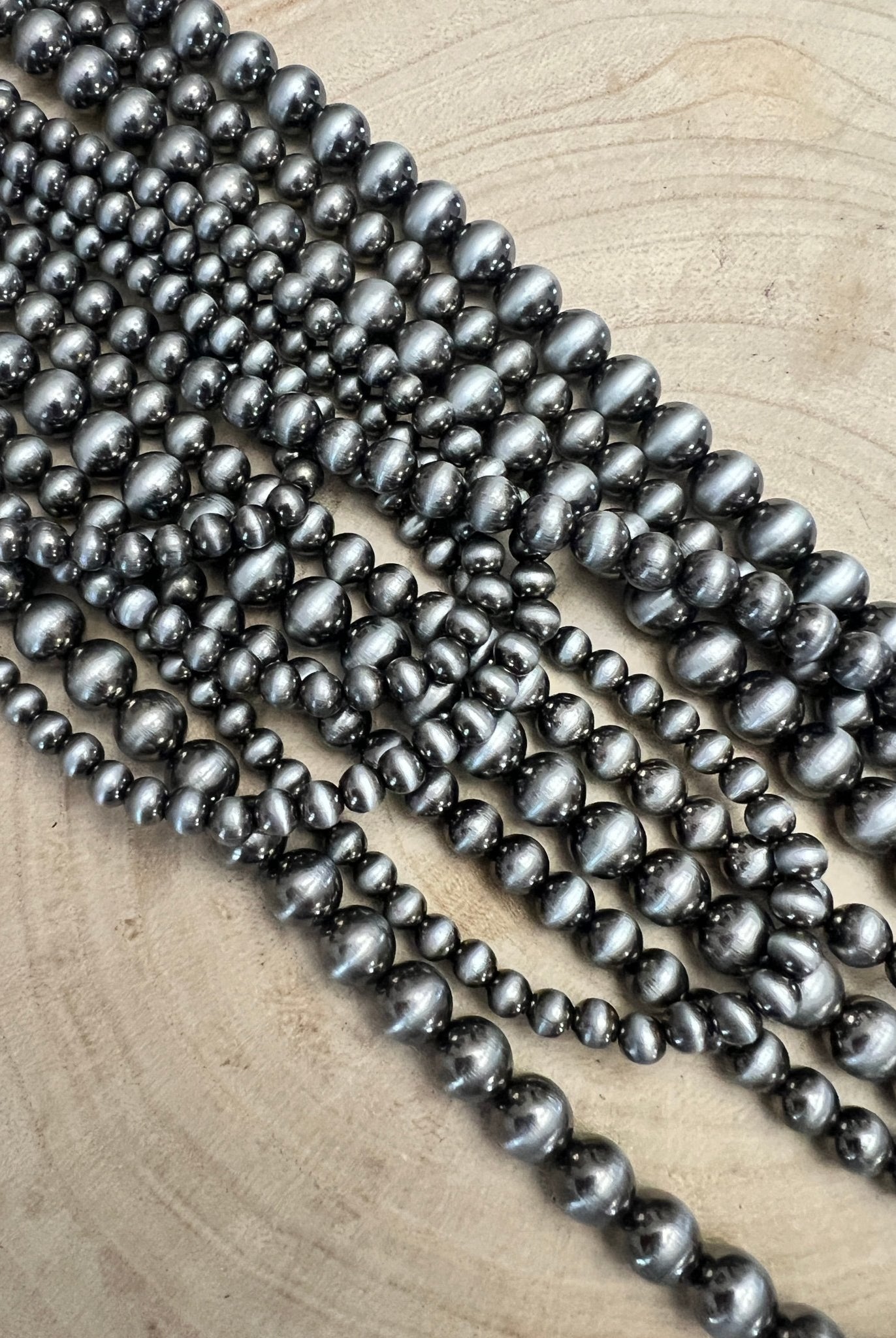 Eight Row Faux Sterling Pearl Layered Necklace Set - Cowhide and Conchos