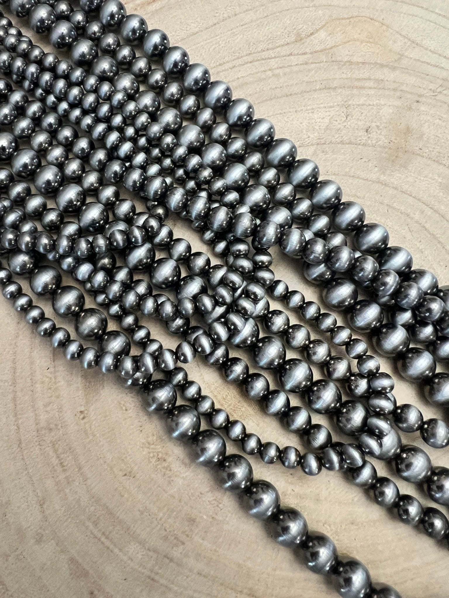 Eight Row Faux Sterling Pearl Layered Necklace Set - Cowhide and Conchos
