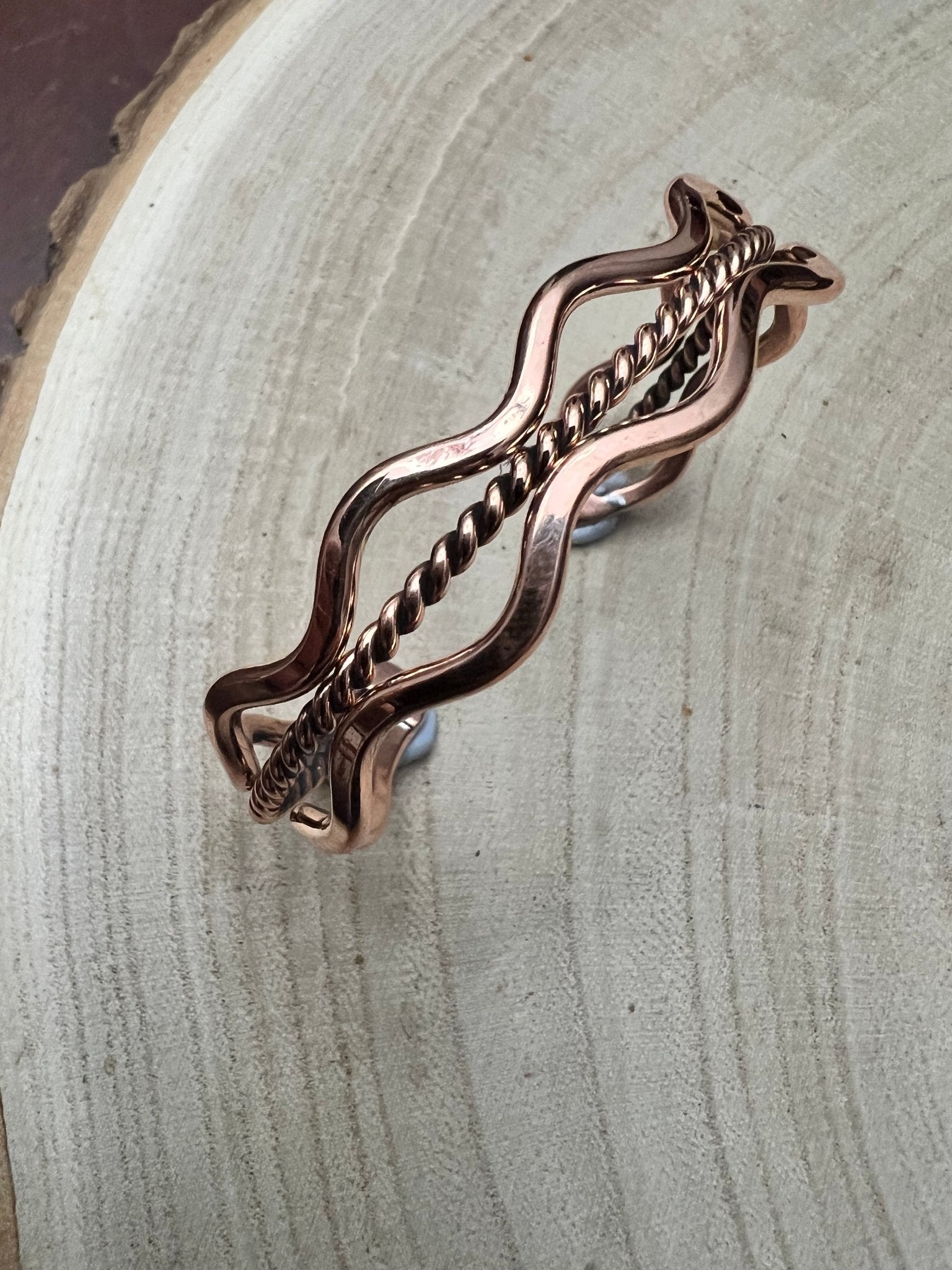 Elaine Tahe Copper Bracelet - Cowhide and Conchos