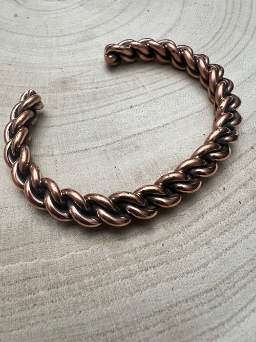 Elaine Tahe Copper Bracelet - Cowhide and Conchos