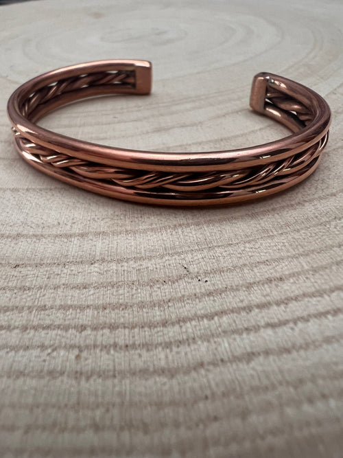 Elaine Tahe Copper Bracelet - Cowhide and Conchos