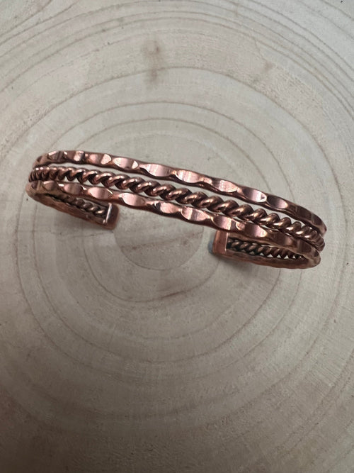 Elaine Tahe Copper Bracelet - Cowhide and Conchos