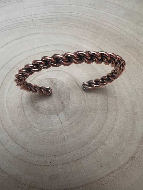 Elaine Tahe Copper Bracelet - Cowhide and Conchos