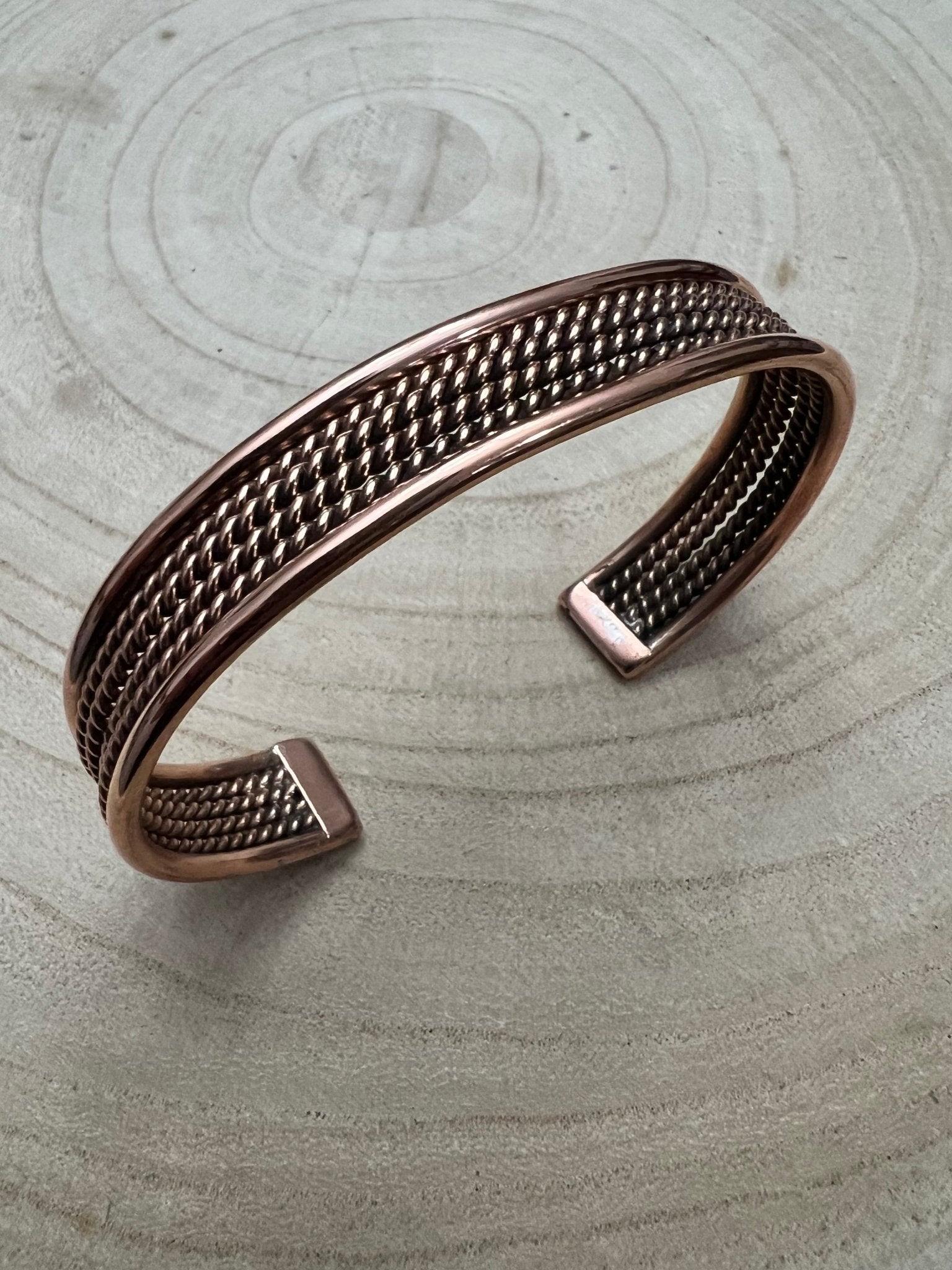 Elaine Tahe Copper Bracelet - Cowhide and Conchos