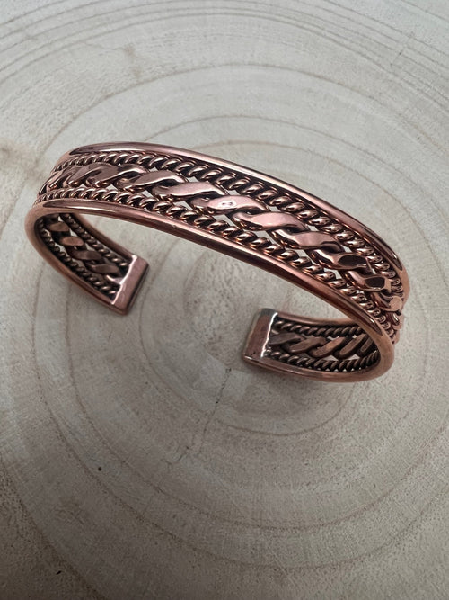 Elaine Tahe Copper Bracelet - Cowhide and Conchos
