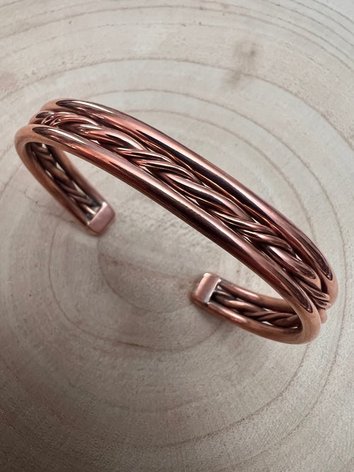 Elaine Tahe Copper Bracelet - Cowhide and Conchos