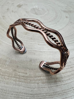 Elaine Tahe Copper Bracelet - Cowhide and Conchos