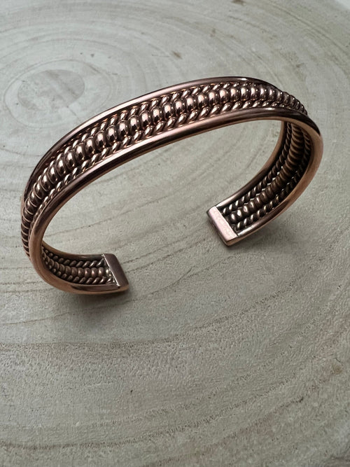 Elaine Tahe Copper Bracelet - Cowhide and Conchos