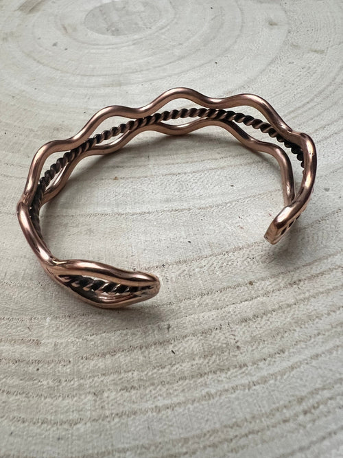 Elaine Tahe Copper Bracelet - Cowhide and Conchos
