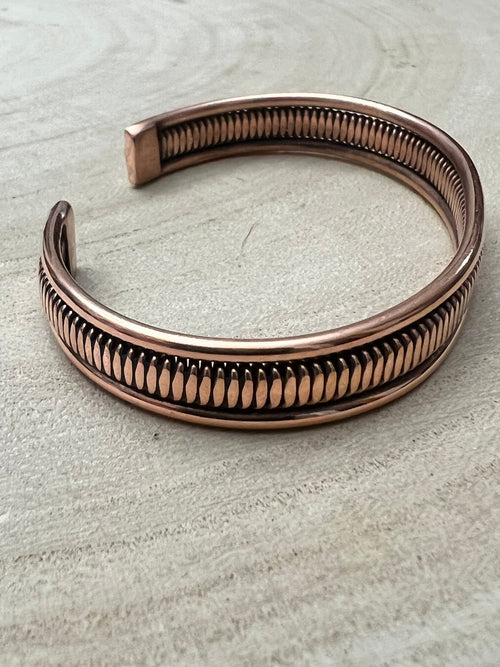 Elaine Tahe Copper Bracelet - Cowhide and Conchos