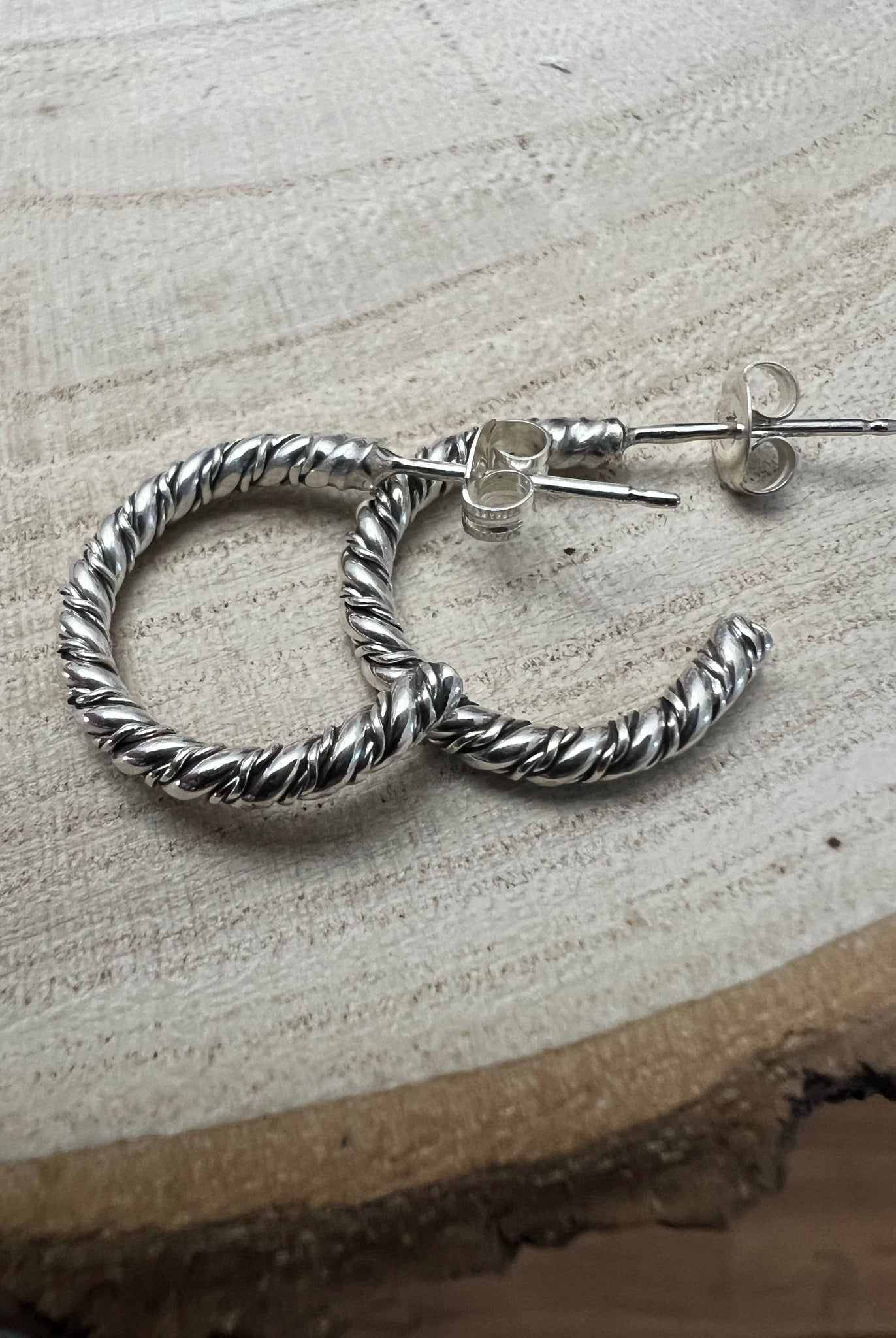 Elaine Tahe Sterling Silver Hoop Earrings - Cowhide and Conchos