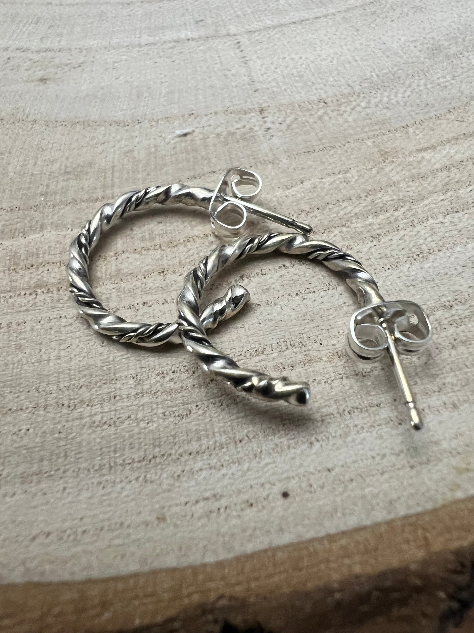 Elaine Tahe Sterling Silver Hoop Earrings - Cowhide and Conchos