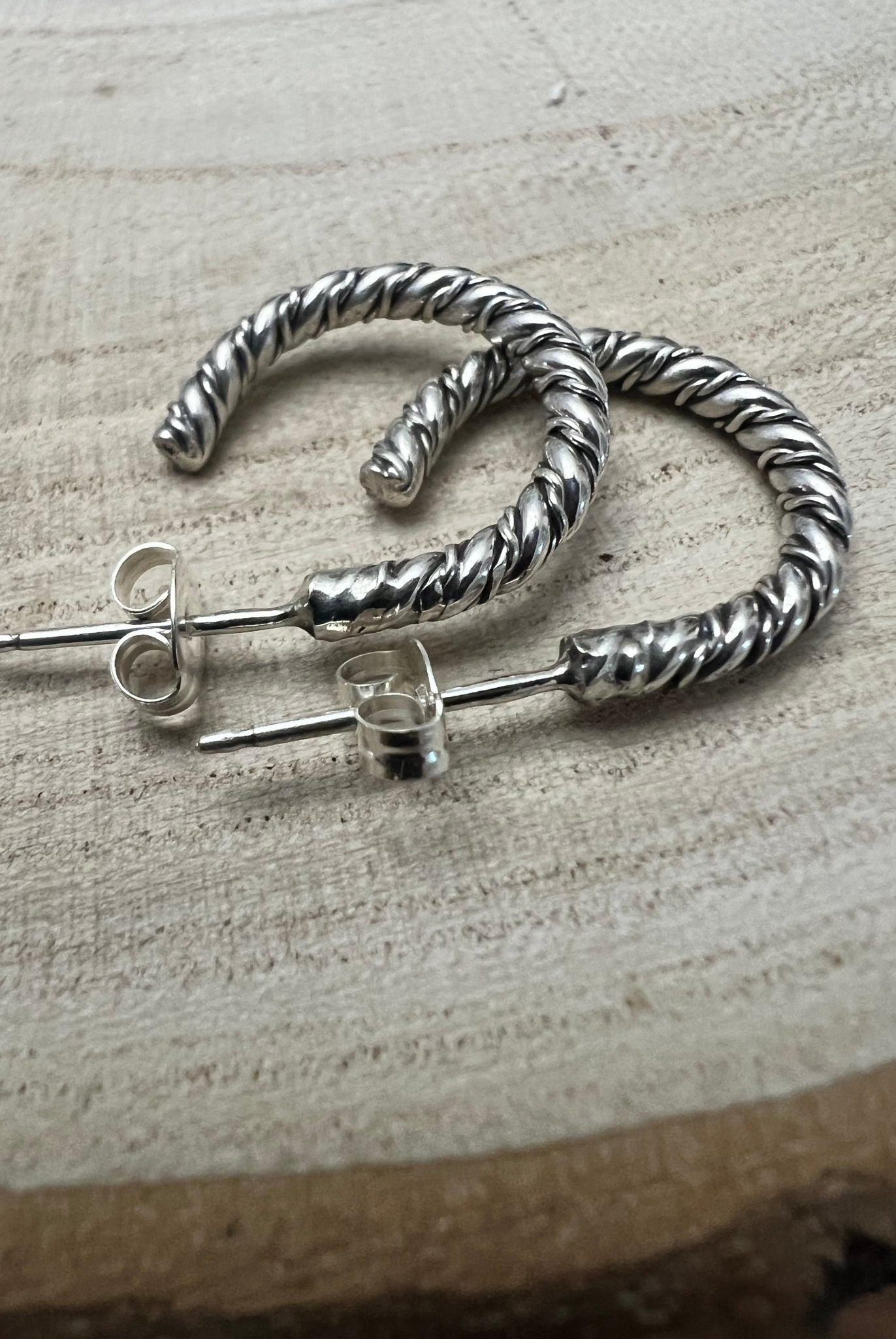 Elaine Tahe Sterling Silver Hoop Earrings - Cowhide and Conchos