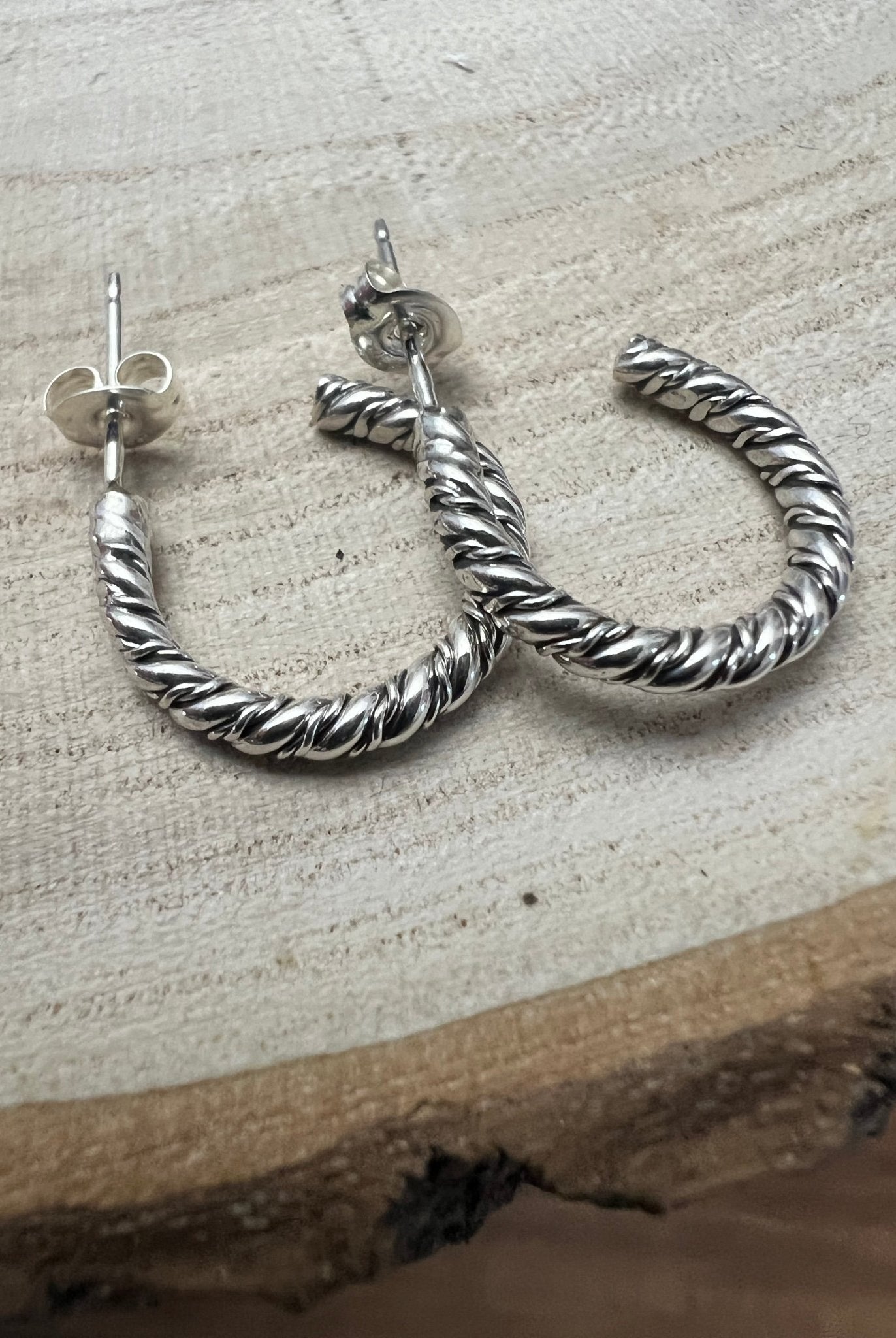Elaine Tahe Sterling Silver Hoop Earrings - Cowhide and Conchos