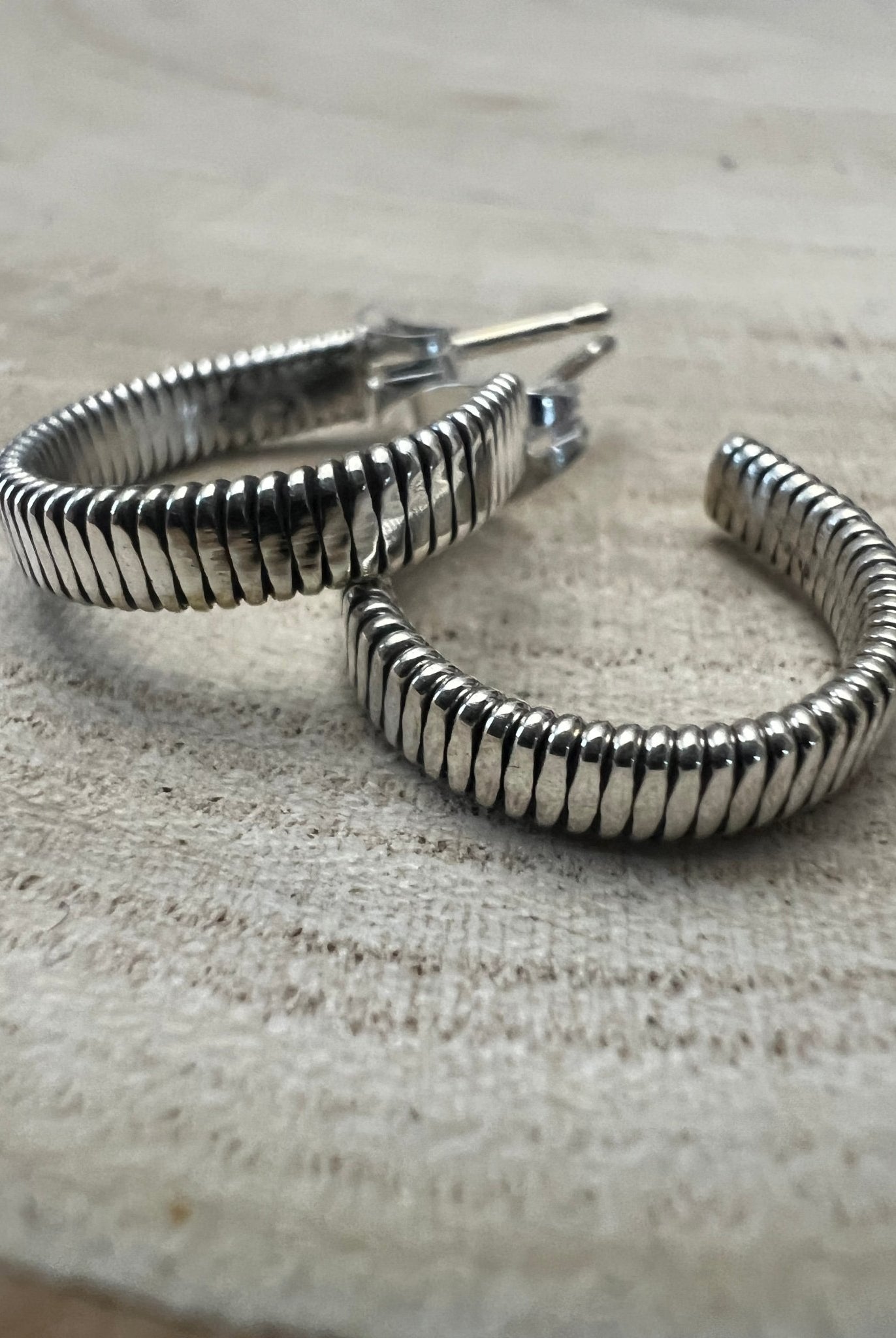 Elaine Tahe Sterling Silver Hoop Earrings - Cowhide and Conchos