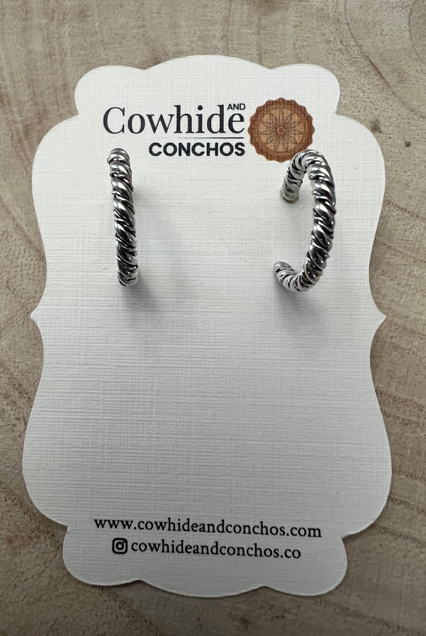 Elaine Tahe Sterling Silver Hoop Earrings - Cowhide and Conchos