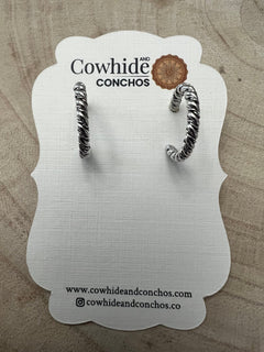 Elaine Tahe Sterling Silver Hoop Earrings - Cowhide and Conchos