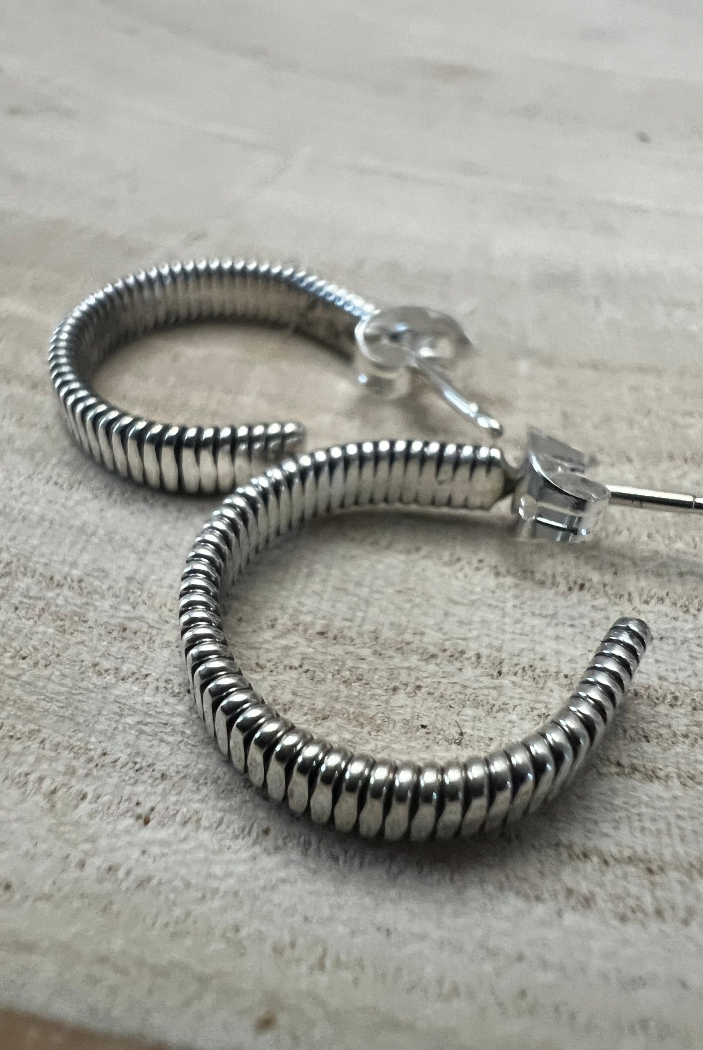 Elaine Tahe Sterling Silver Hoop Earrings - Cowhide and Conchos