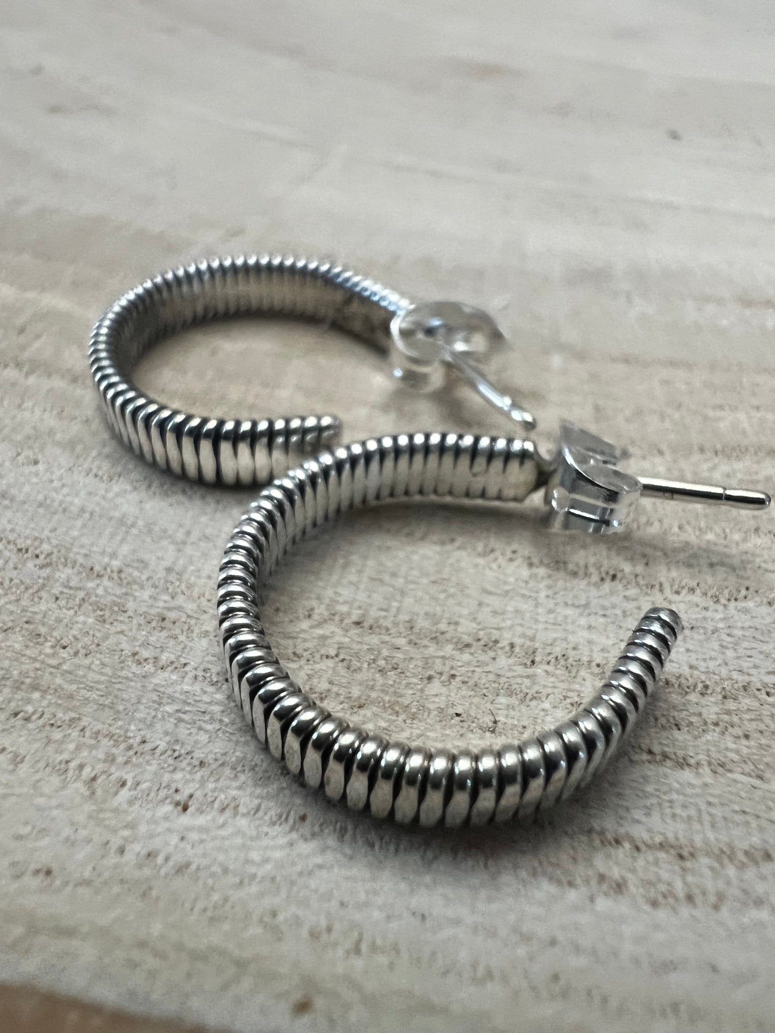 Elaine Tahe Sterling Silver Hoop Earrings - Cowhide and Conchos