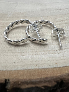 Elaine Tahe Sterling Silver Hoop Earrings - Cowhide and Conchos