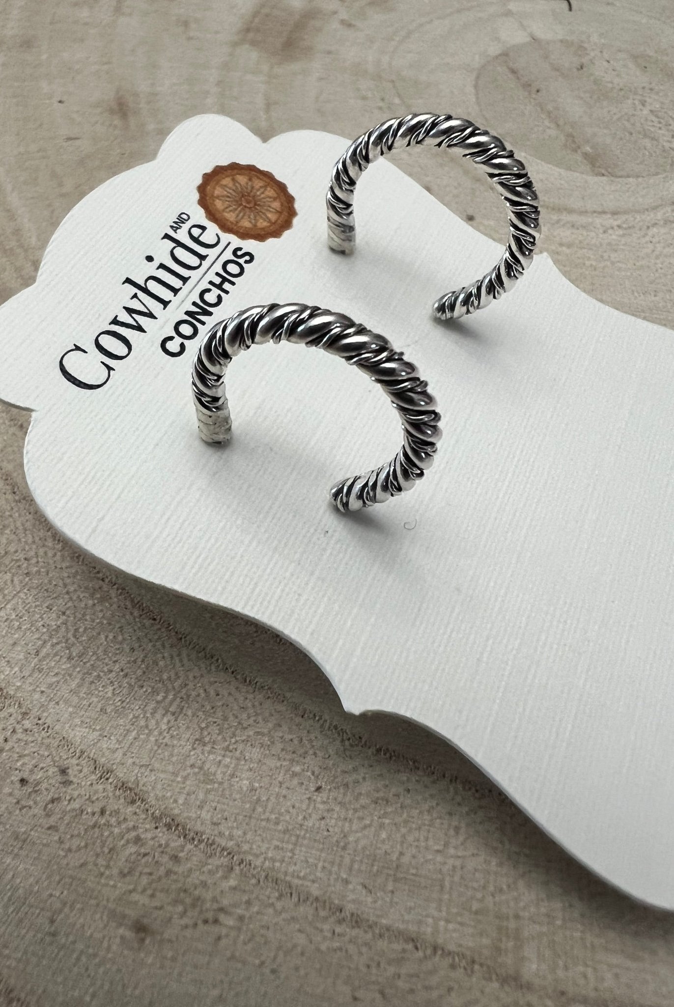 Elaine Tahe Sterling Silver Hoop Earrings - Cowhide and Conchos