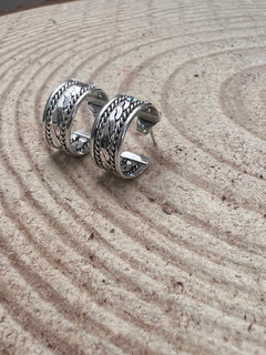Elaine Tahe Sterling Silver Hoop Earrings - Cowhide and Conchos