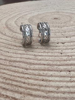 Elaine Tahe Sterling Silver Hoop Earrings - Cowhide and Conchos