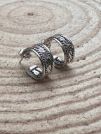 Elaine Tahe Sterling Silver Hoop Earrings - Cowhide and Conchos