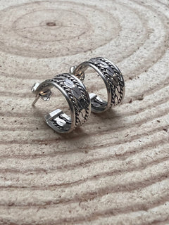 Elaine Tahe Sterling Silver Hoop Earrings - Cowhide and Conchos